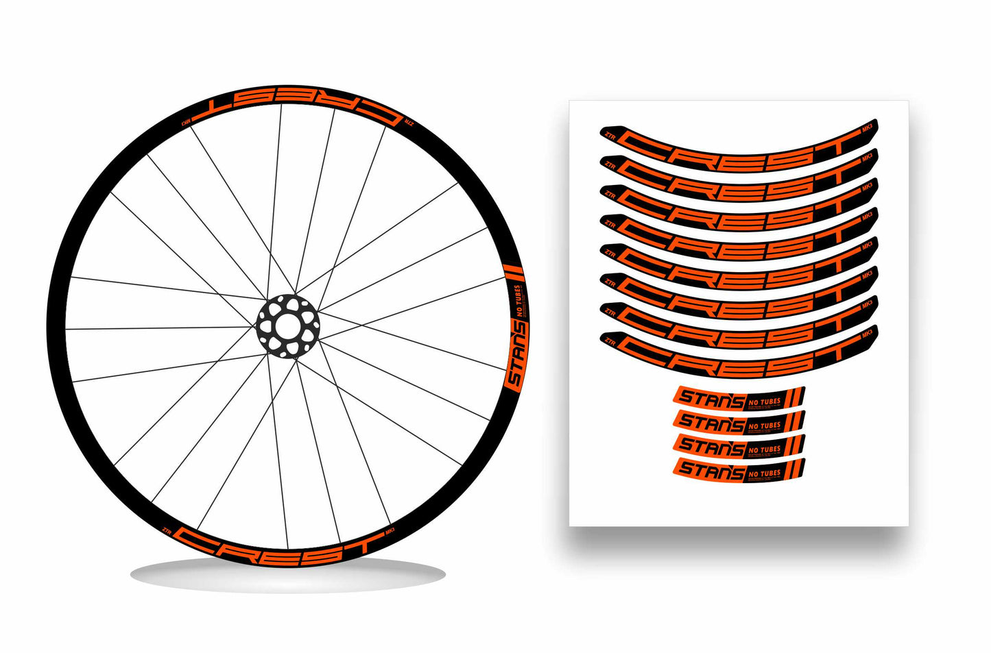 ZTR Crest MK3 NoTubes STANS 2018 - Kit adesivi cerchi mtb 29" sfondo nero wheel decals stickers