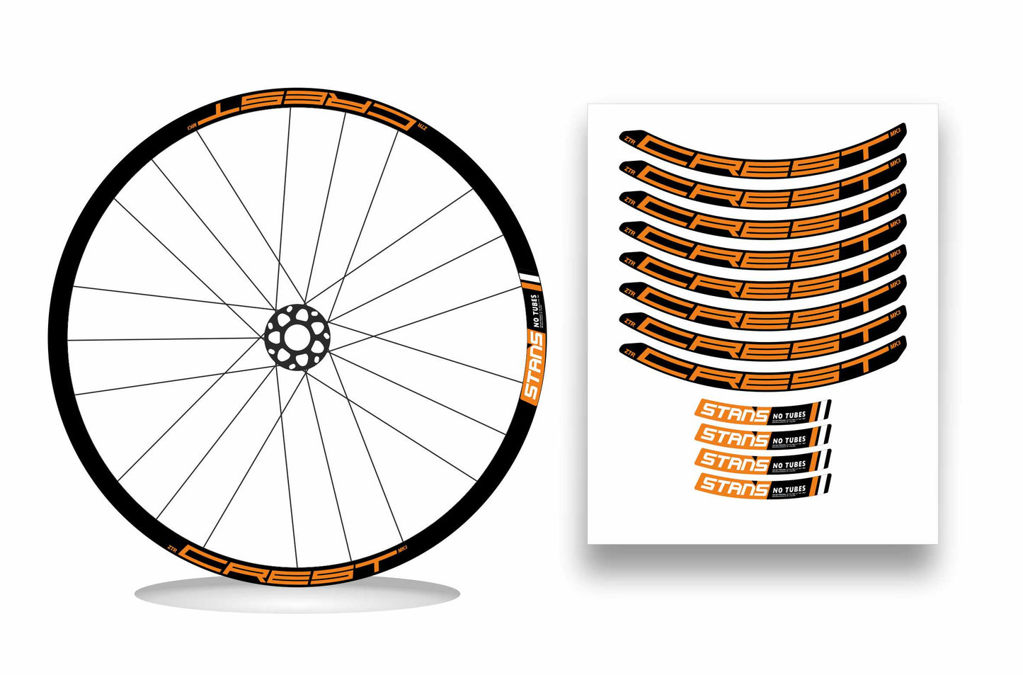 ZTR Crest MK3 NoTubes STANS 2018 - Kit adesivi cerchi mtb 29" sfondo nero wheel decals stickers