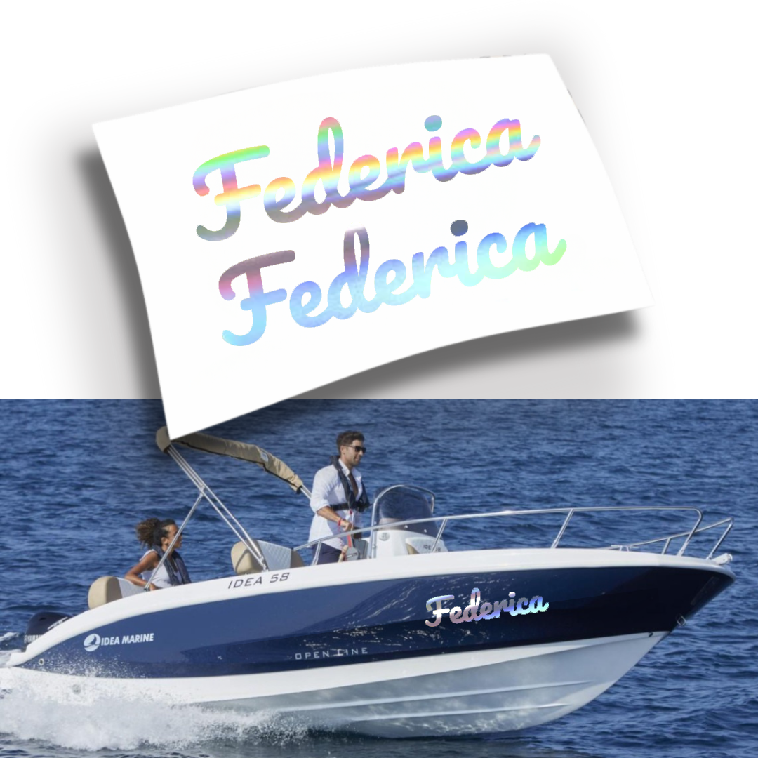 Adesivo Nome Barca Personalizzato Fluo e Cromati (2 pezzi)