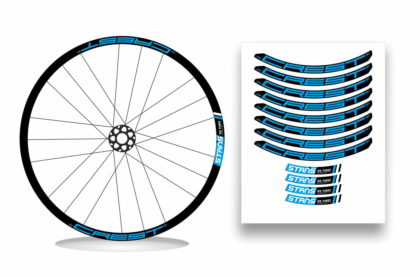 ZTR Crest MK3 NoTubes STANS 2018 - Kit adesivi cerchi mtb 29" sfondo nero wheel decals stickers
