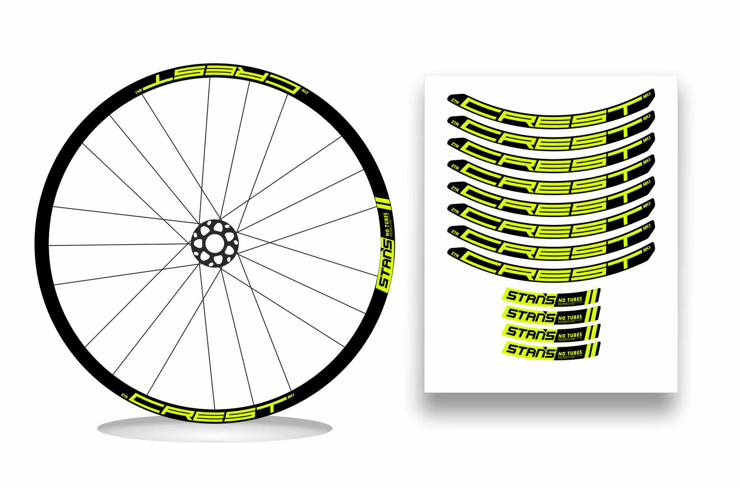 ZTR Crest MK3 NoTubes STANS 2018 - Kit adesivi cerchi mtb 29" sfondo nero wheel decals stickers