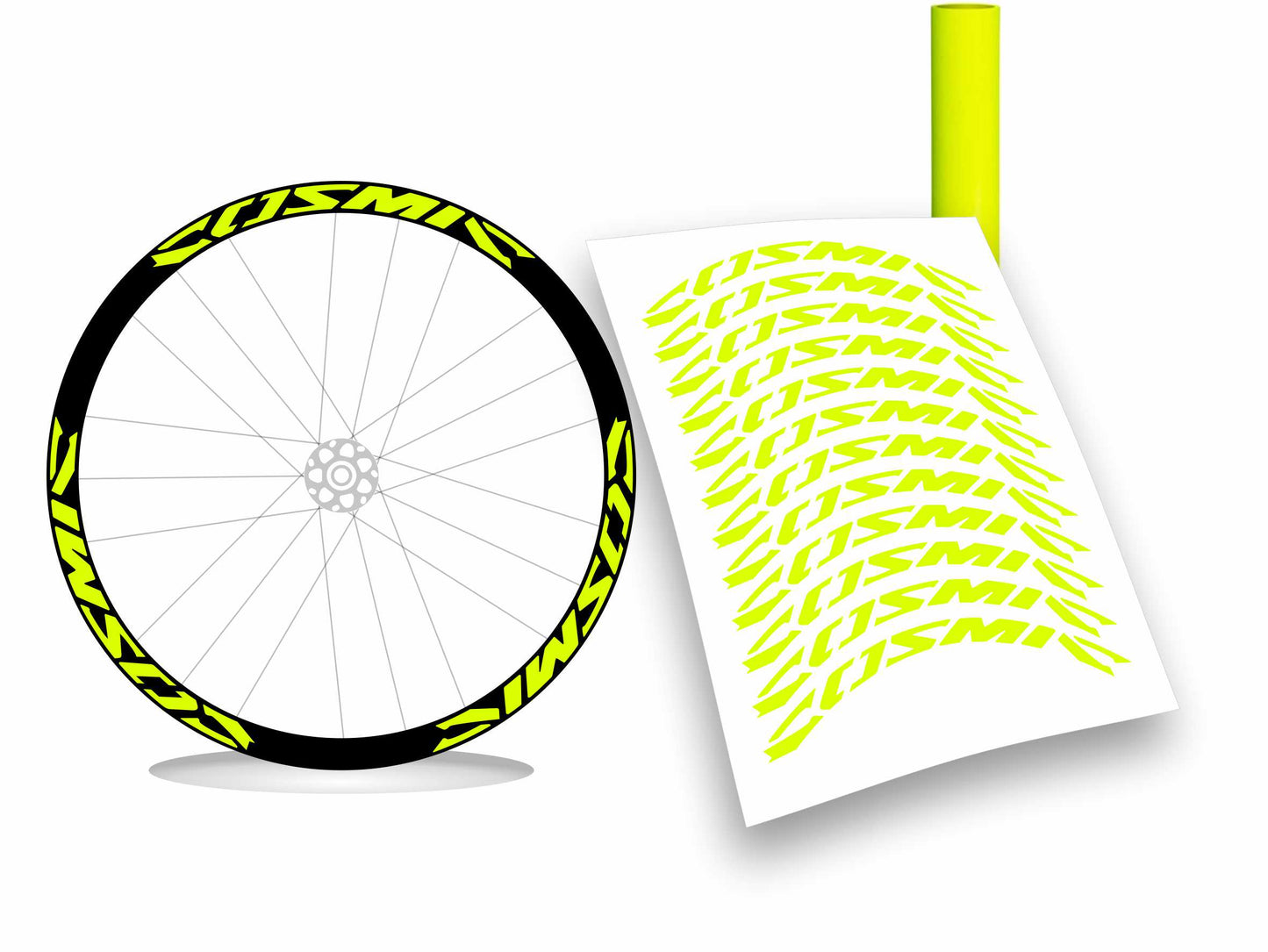 Kit adesivi cerchi bici bdc mavic COSMIC colore FLUO 12pezzi 40cm x 2,6