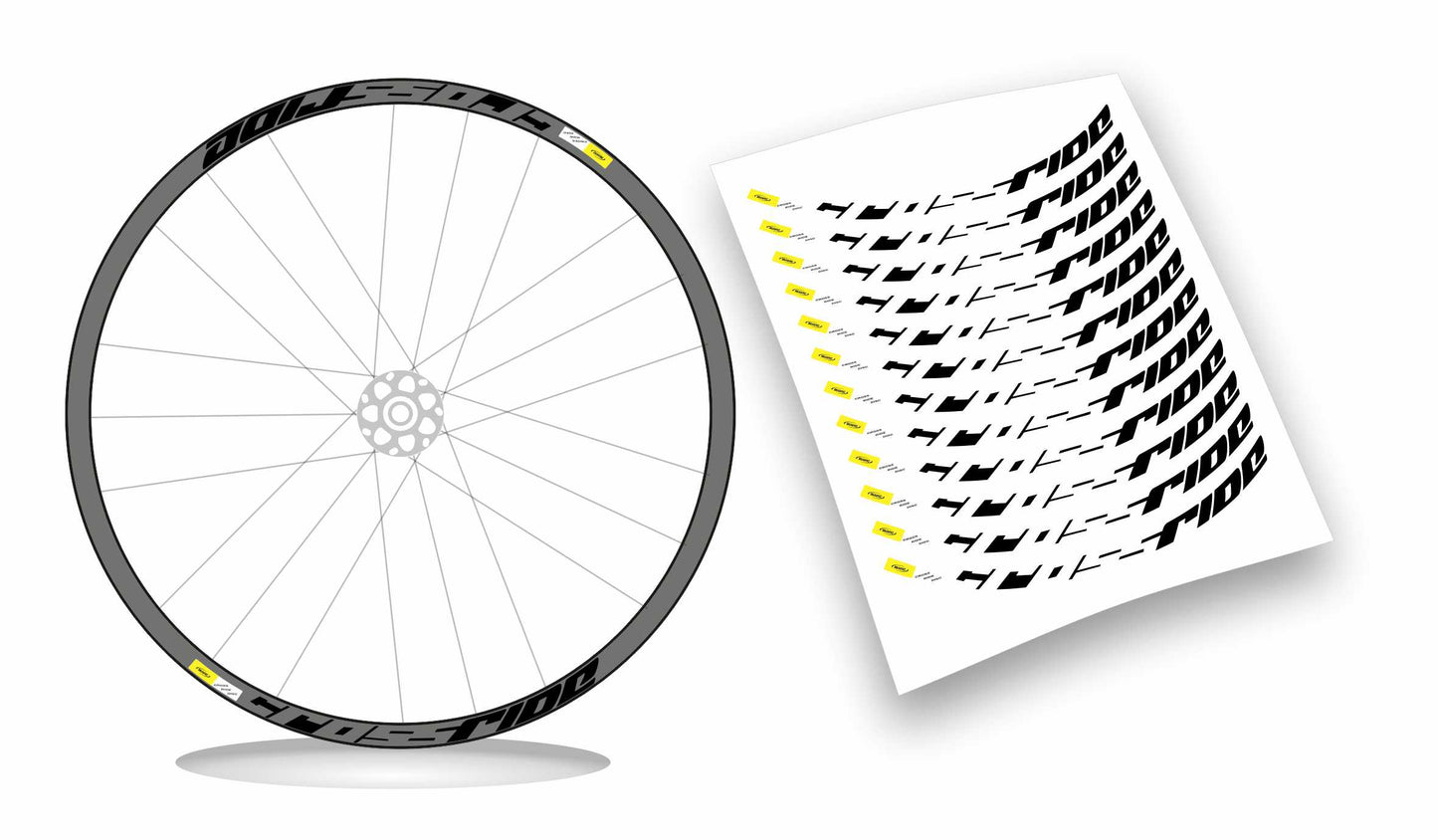 CROSSRIDE MAVIC - Kit adesivi cerchi mtb 27" sfondo nero wheel decals sticker