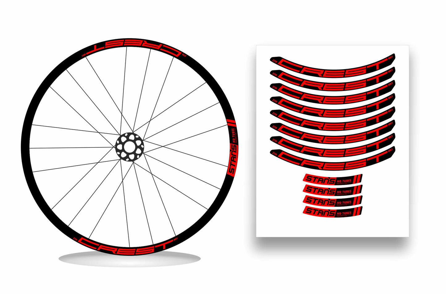 ZTR Crest MK3 NoTubes STANS 2018 - Kit adesivi cerchi mtb 29" sfondo nero wheel decals stickers