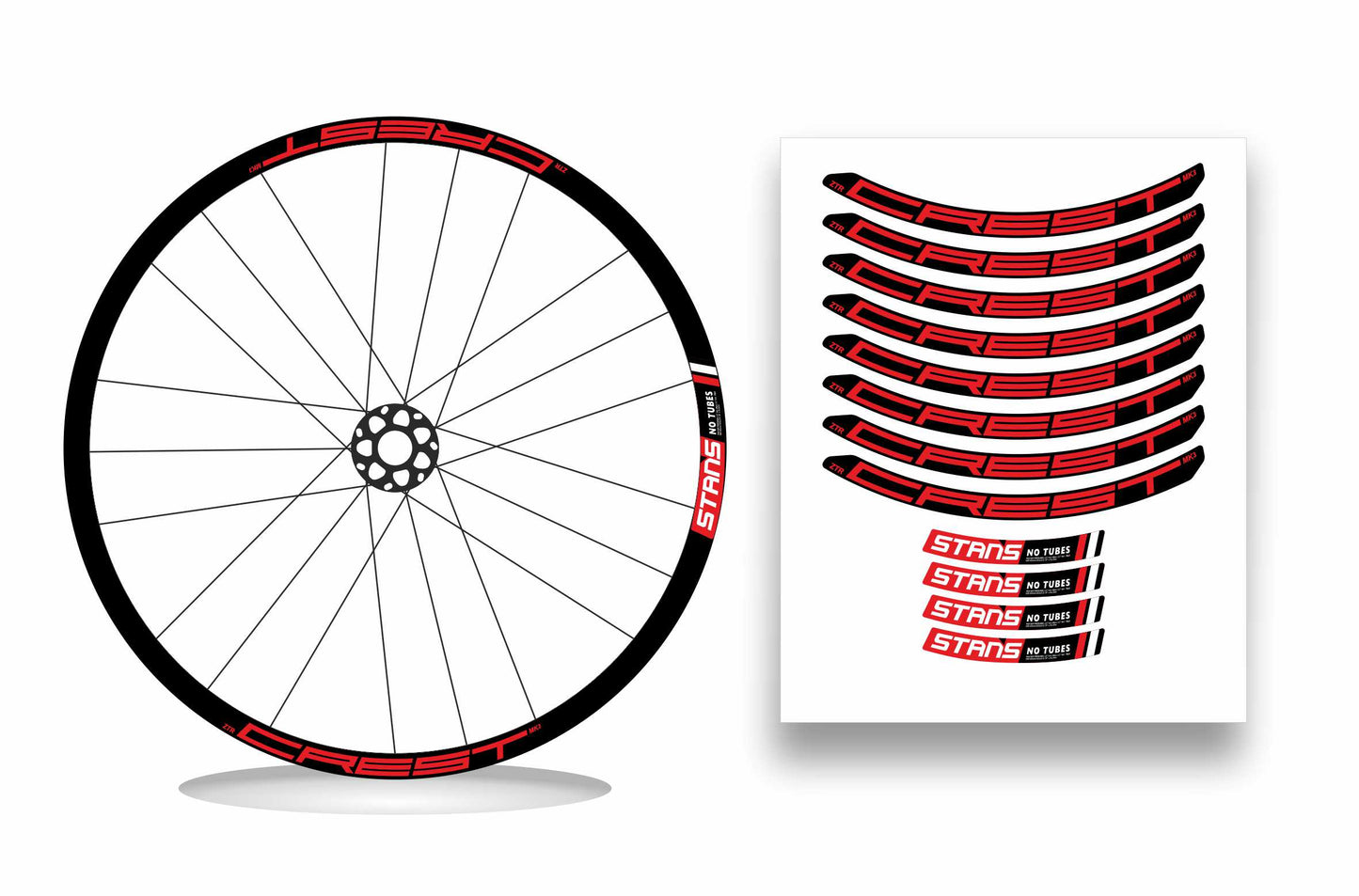 ZTR Crest MK3 NoTubes STANS 2018 - Kit adesivi cerchi mtb 29" sfondo nero wheel decals stickers