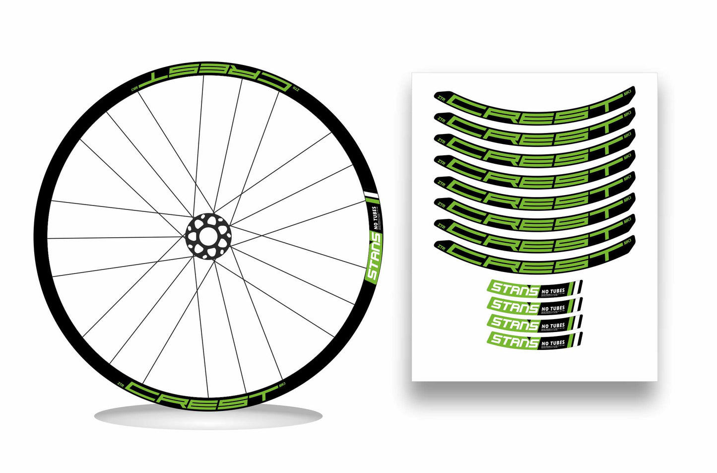 ZTR Crest MK3 NoTubes STANS 2018 - Kit adesivi cerchi mtb 29" sfondo nero wheel decals stickers