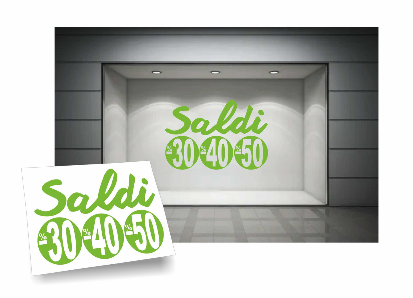 adesivi saldi 30% 40% 50% per vetrofanie 90cm x 58 cm