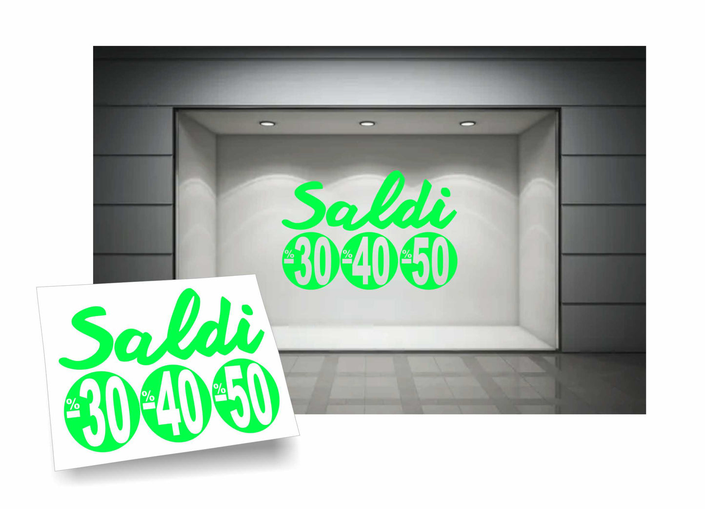 adesivi saldi 30% 40% 50% per vetrofanie 90cm x 58 cm