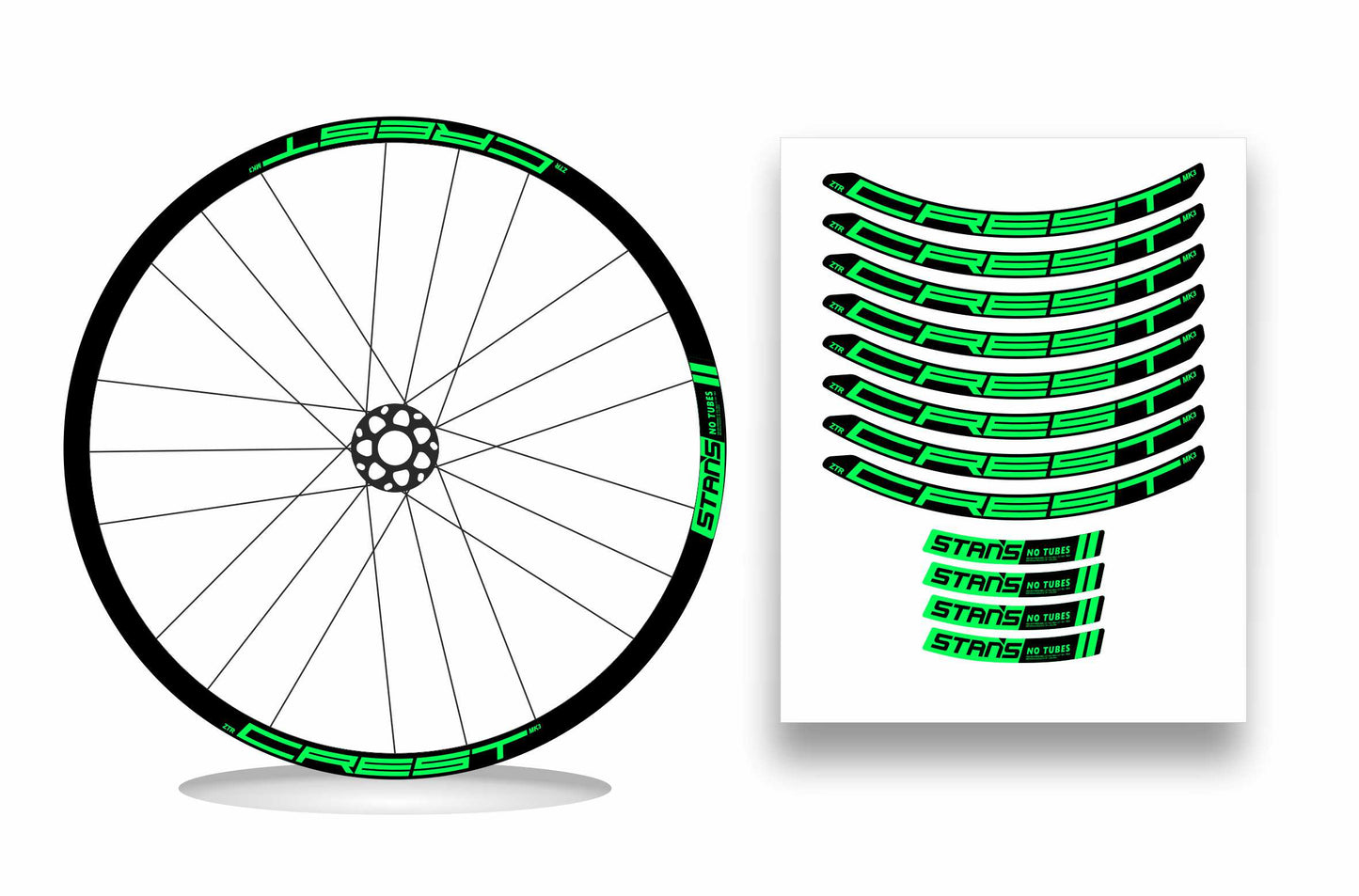 ZTR Crest MK3 NoTubes STANS 2018 - Kit adesivi cerchi mtb 29" sfondo nero wheel decals stickers