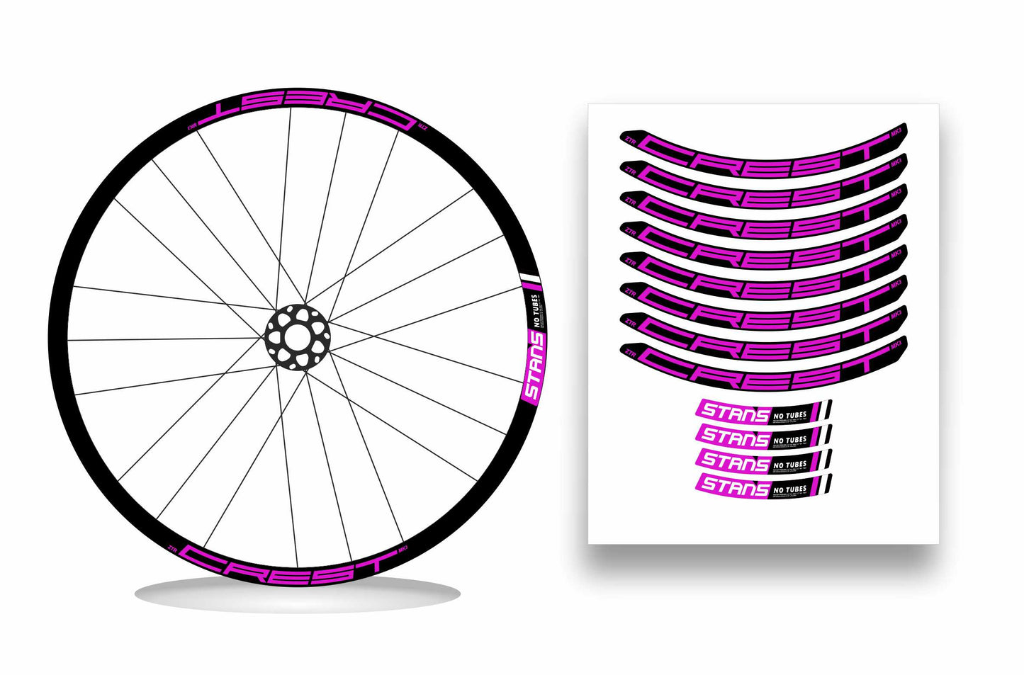 ZTR Crest MK3 NoTubes STANS 2018 - Kit adesivi cerchi mtb 29" sfondo nero wheel decals stickers