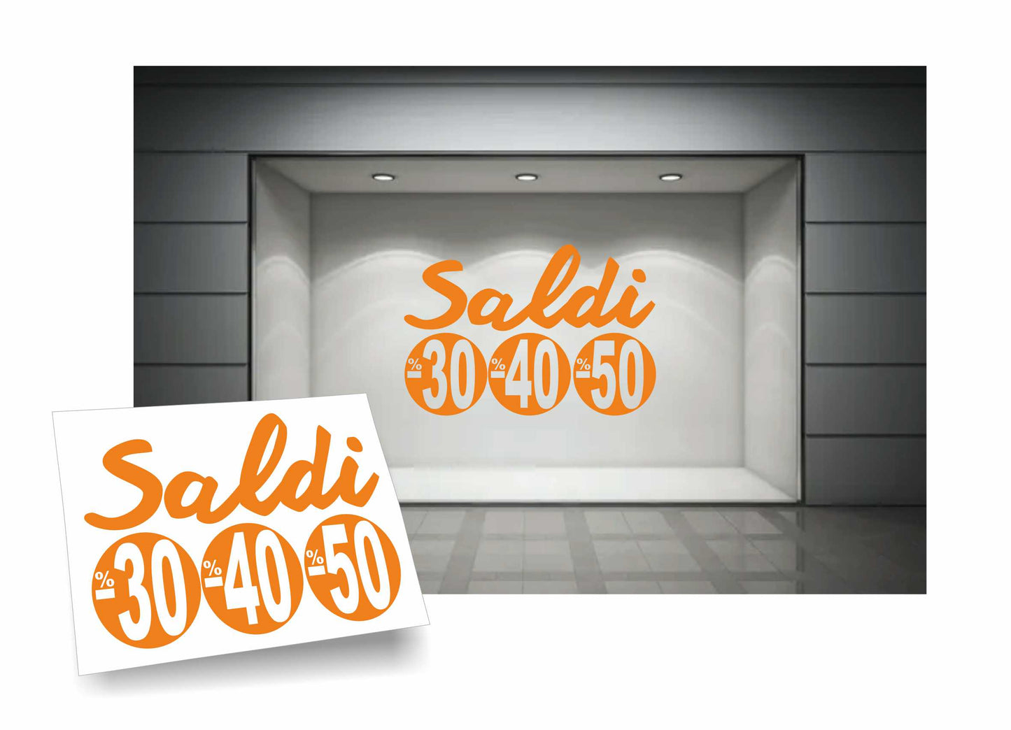 adesivi saldi 30% 40% 50% per vetrofanie 90cm x 58 cm