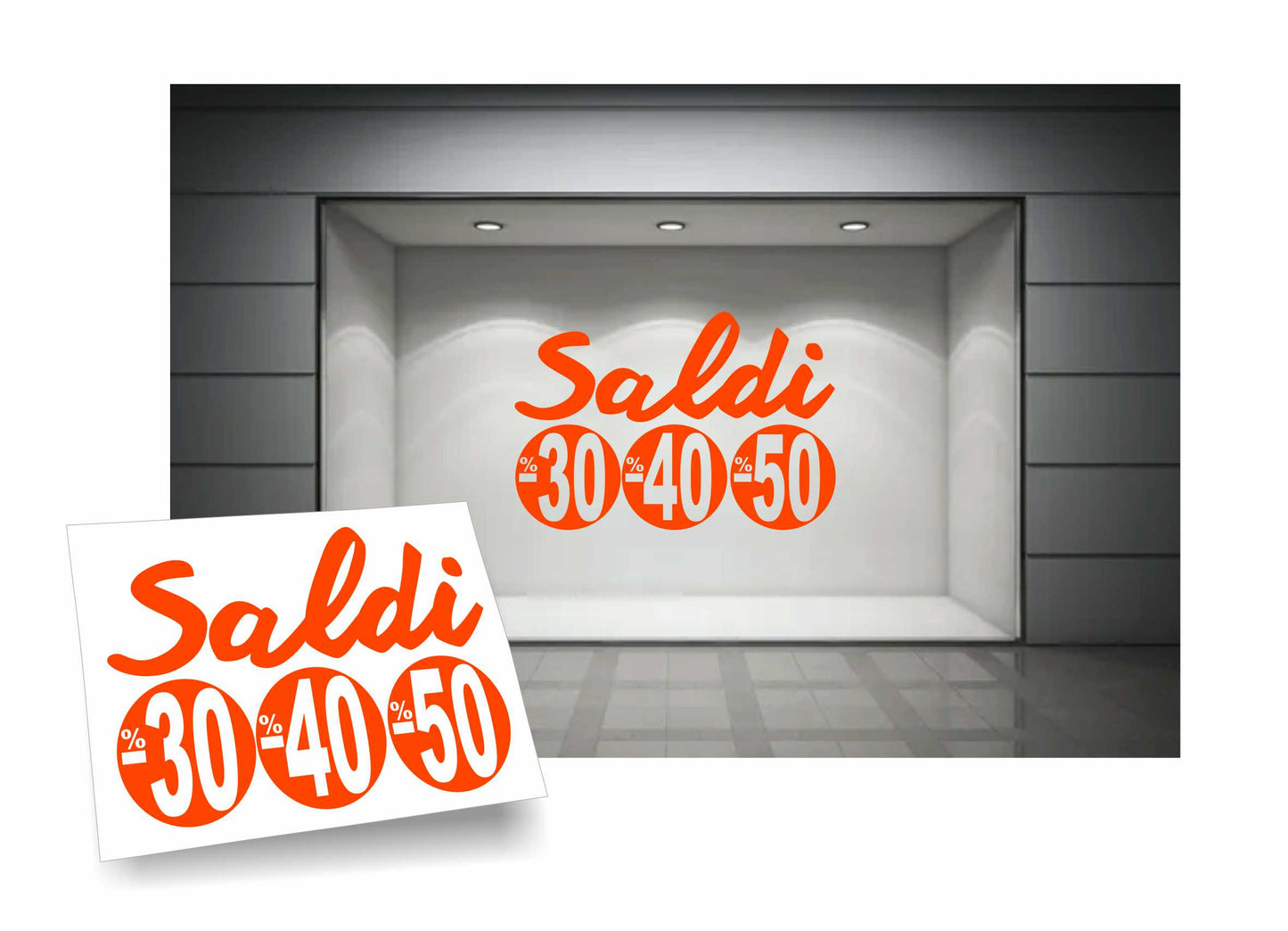 adesivi saldi 30% 40% 50% per vetrofanie 90cm x 58 cm