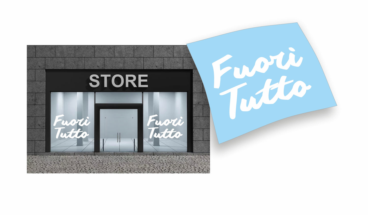 Stickers Saldi "FUORI TUTTO" colore personalizzato