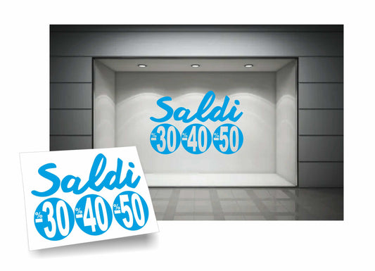 adesivi saldi 30% 40% 50% per vetrofanie 90cm x 58 cm