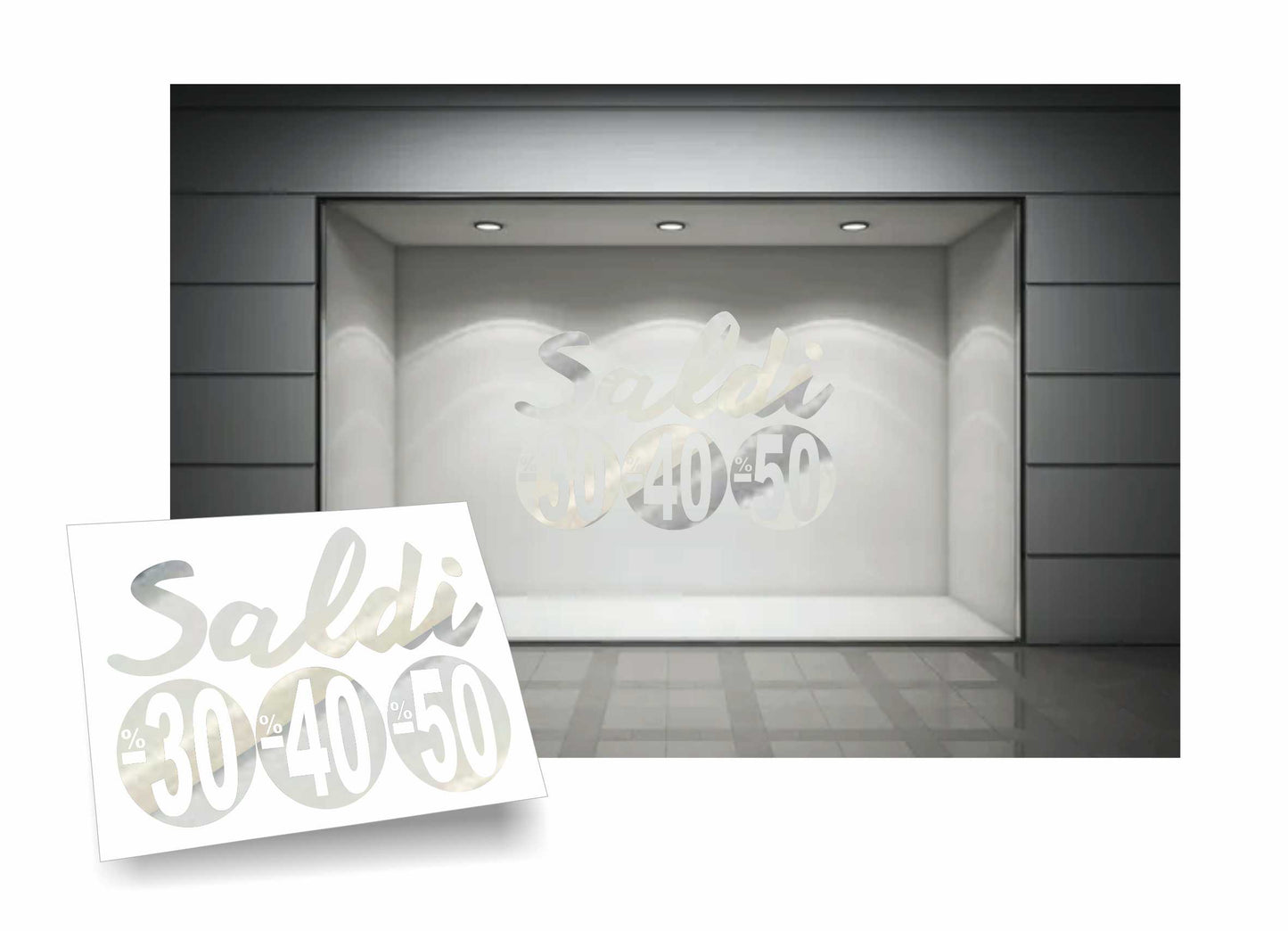 adesivi saldi 30% 40% 50% per vetrofanie 90cm x 58 cm