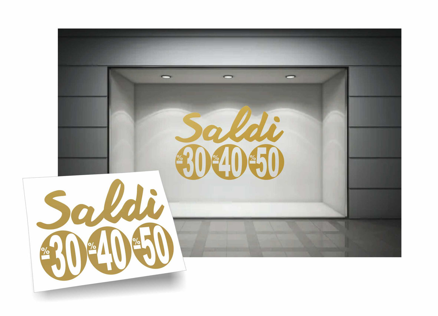 adesivi saldi 30% 40% 50% per vetrofanie 90cm x 58 cm