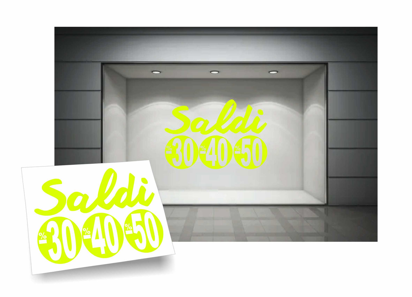 adesivi saldi 30% 40% 50% per vetrofanie 90cm x 58 cm