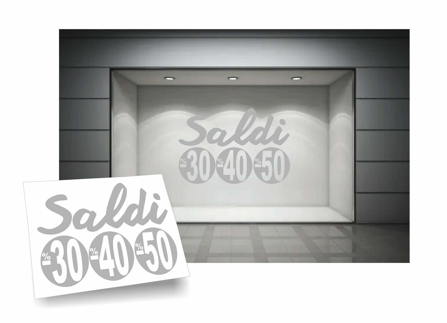 adesivi saldi 30% 40% 50% per vetrofanie 90cm x 58 cm