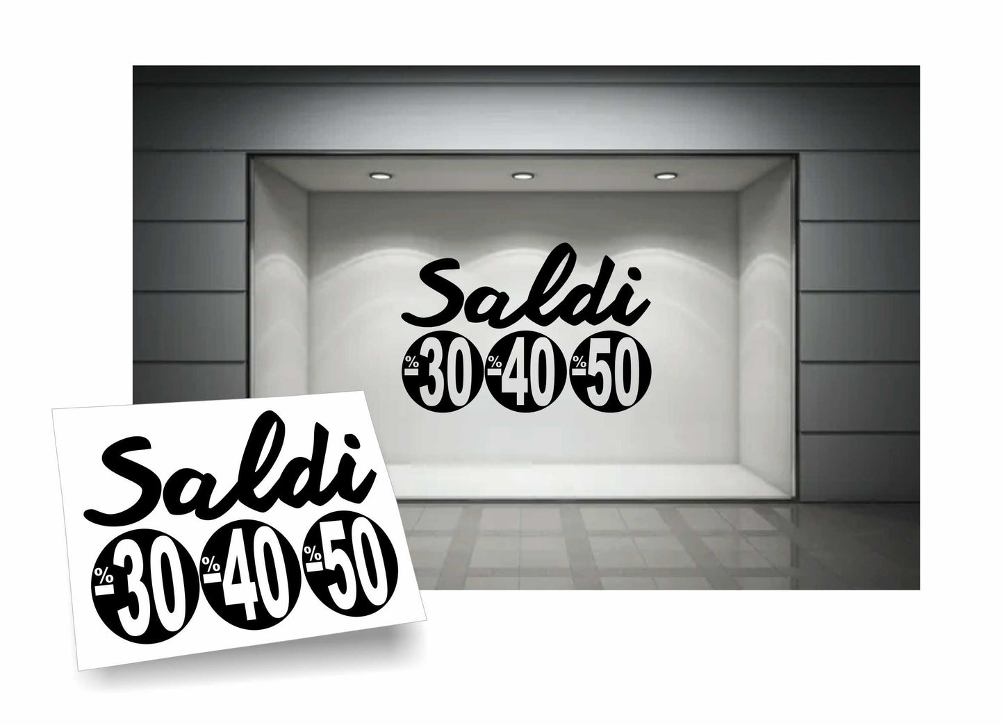 adesivi saldi 30% 40% 50% per vetrofanie 90cm x 58 cm