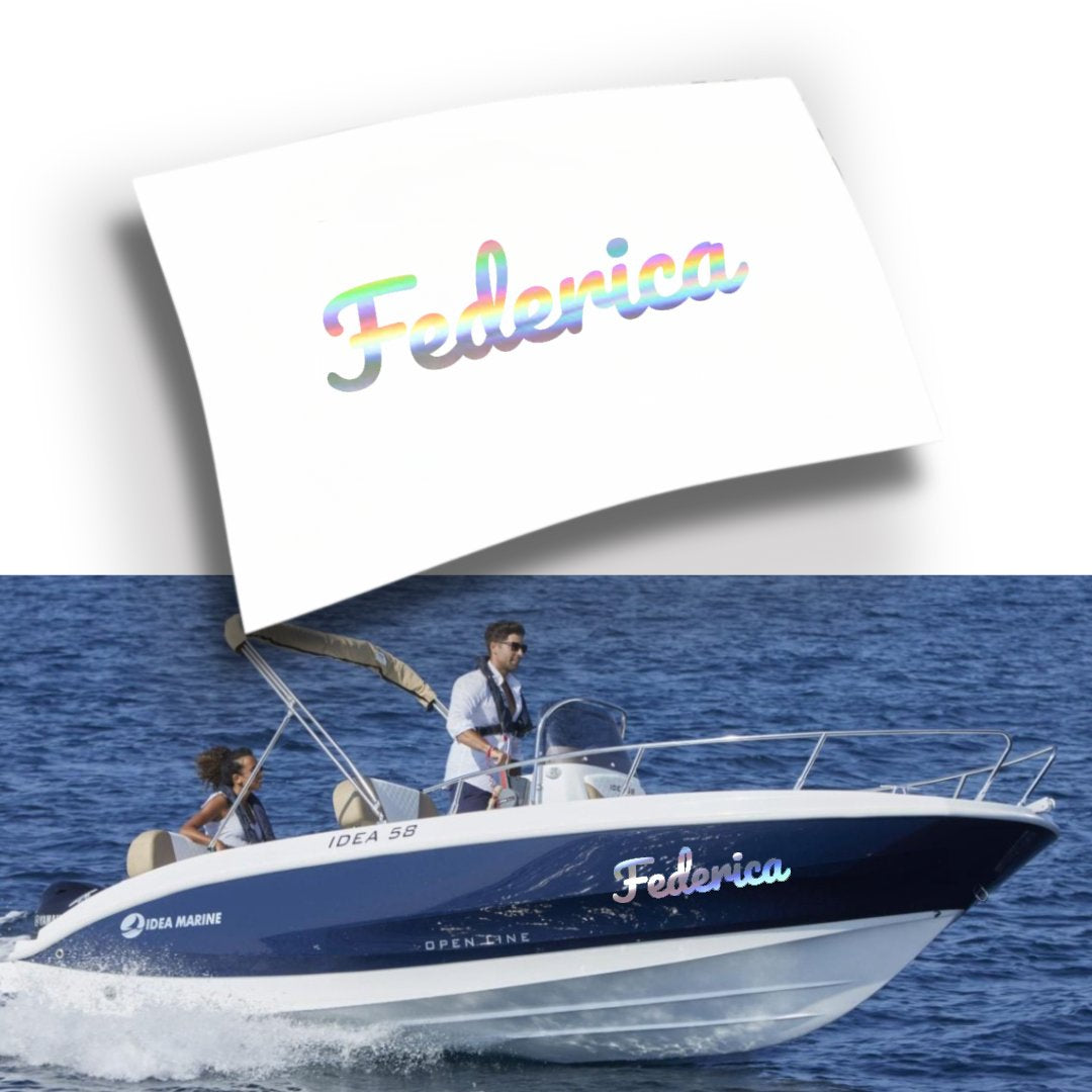 Adesivo Nome Barca Personalizzato Fluo e Cromati (1 pezzo)