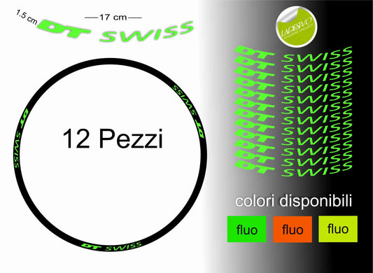 adesivi cerchi DT SWISS colori fluo 12 pz stickers wheel