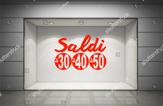 adesivi saldi 30% 40% 50% per vetrine negozi 58cmx40cm