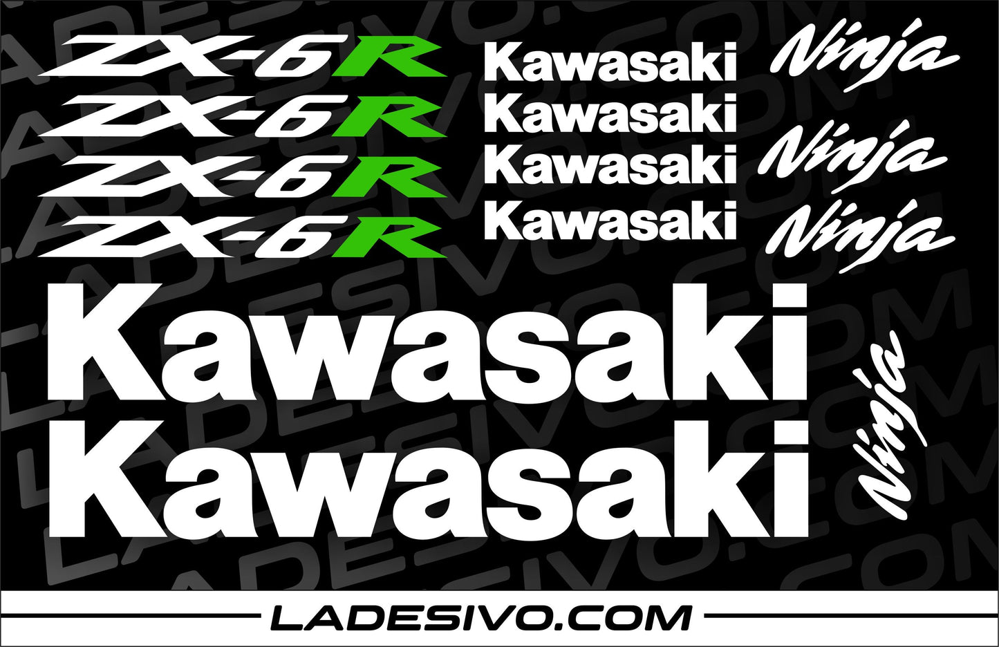 Kit adesivi/stickers/decalcomanie per moto Kawasaki zx6r - 14 pezzi