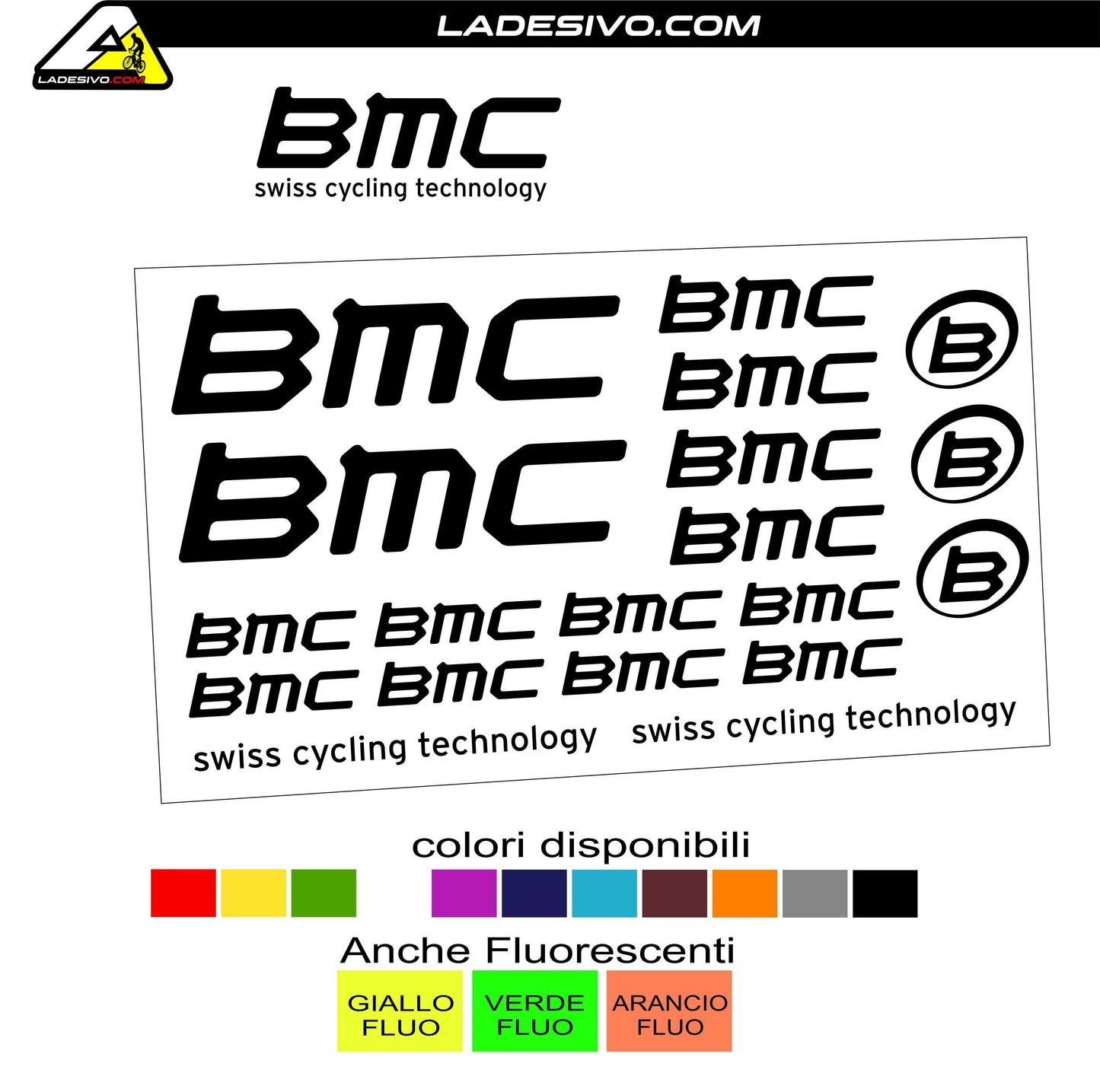 Kit adesivi bici telaio BMC SWISS CYCLING TECHNOLOGY  bdc mtb colori a scelta 19PEZZI