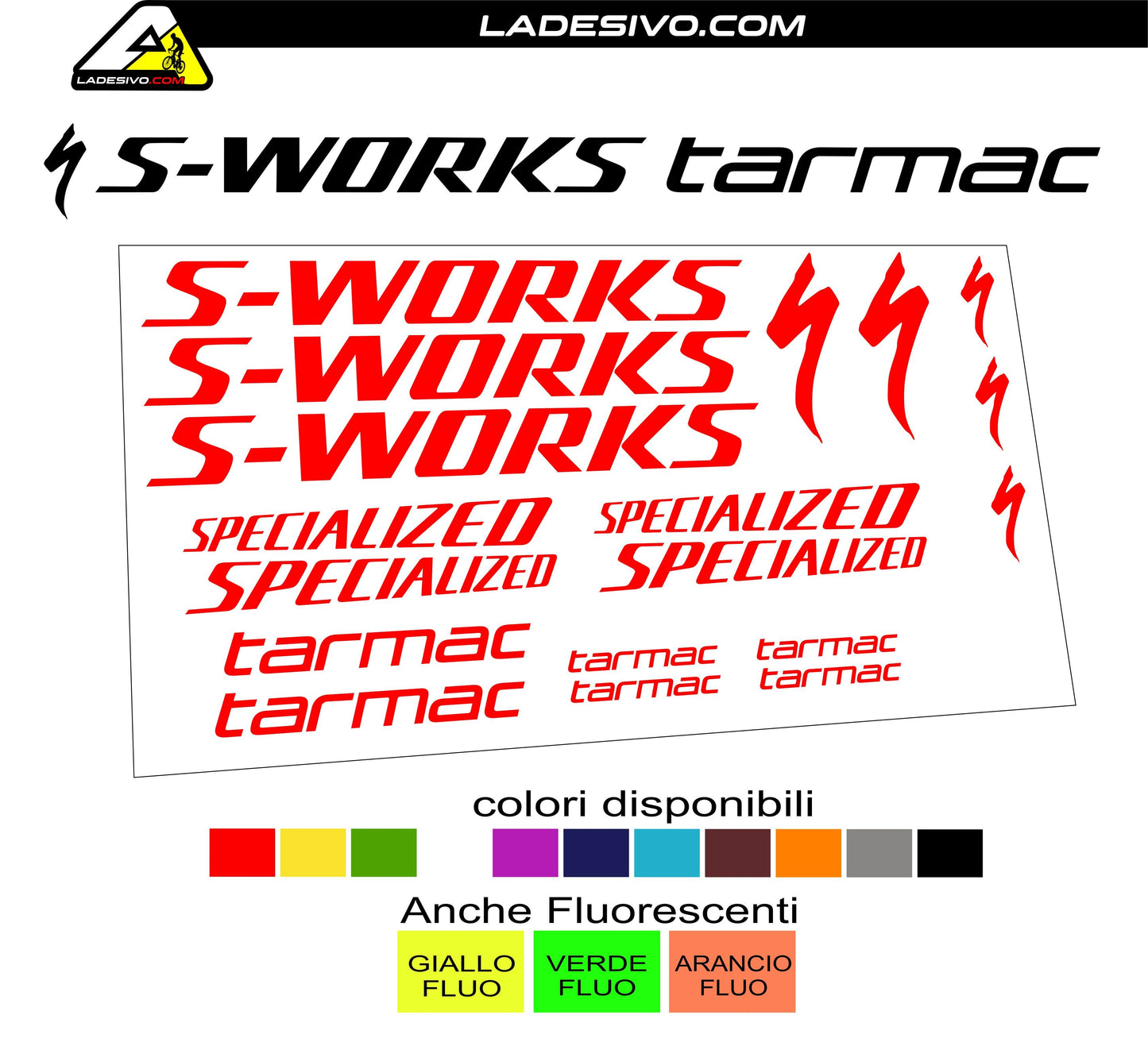 Kit adesivi bici telaio specialized s-works tarmac bdc colori a scelta 18PEZZI