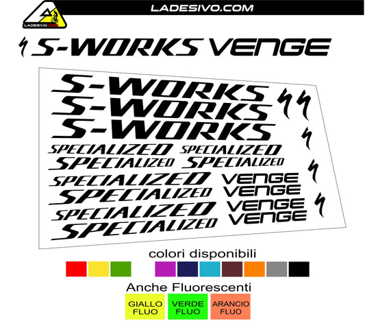 Kit adesivi bici telaio specialized s-works venge bdc colori a scelta 20PEZZI