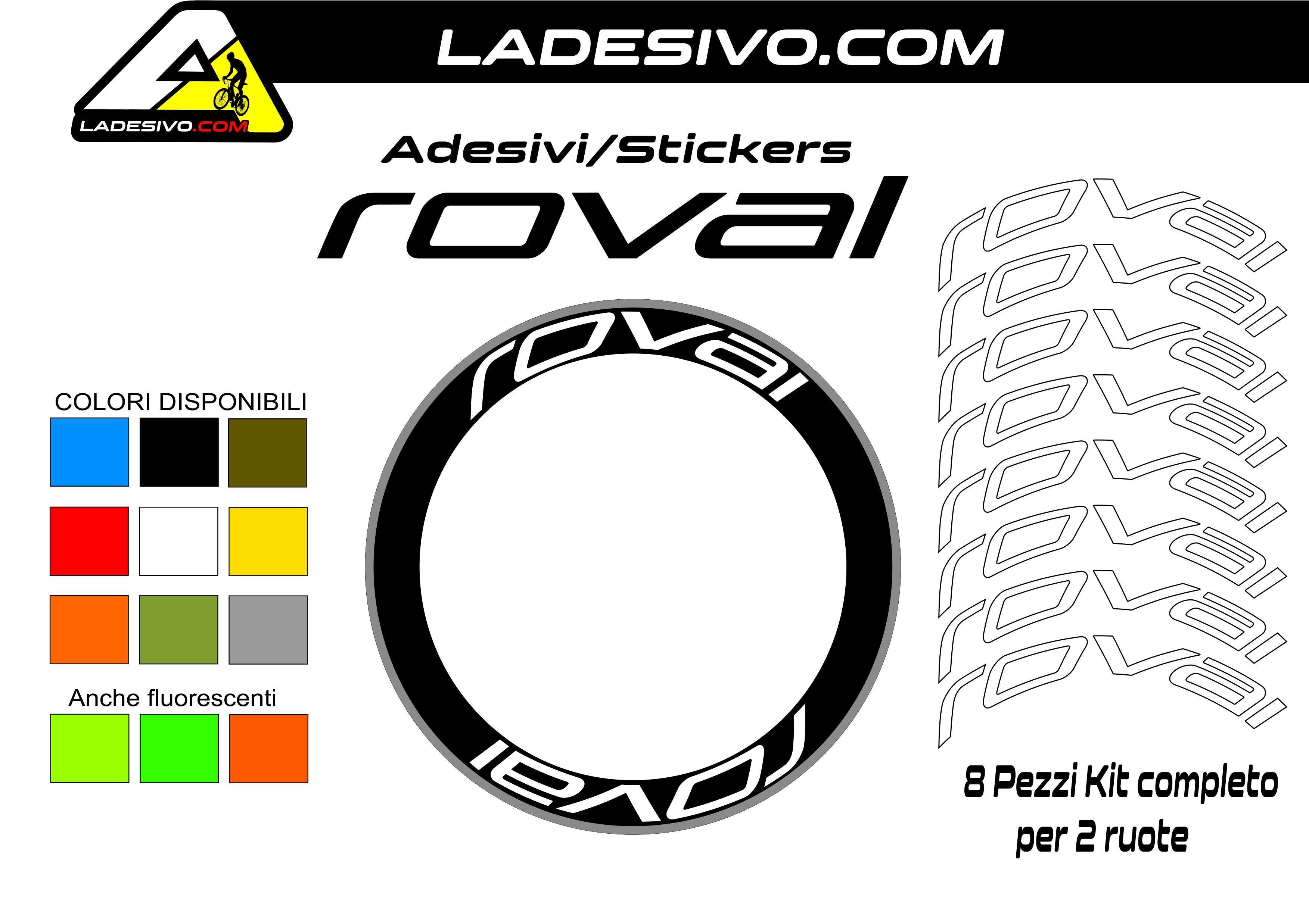 Kit adesivi/stickers cerchi bici bdc ROVAL profilo 60mm colori a scelt ...