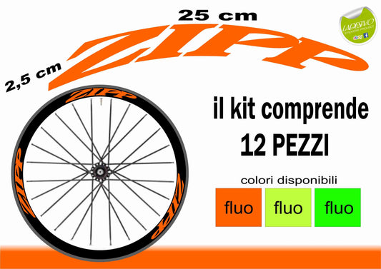 Kit adesivi cerchi bici da corsa ZIPP colori FLUO 12pezzi