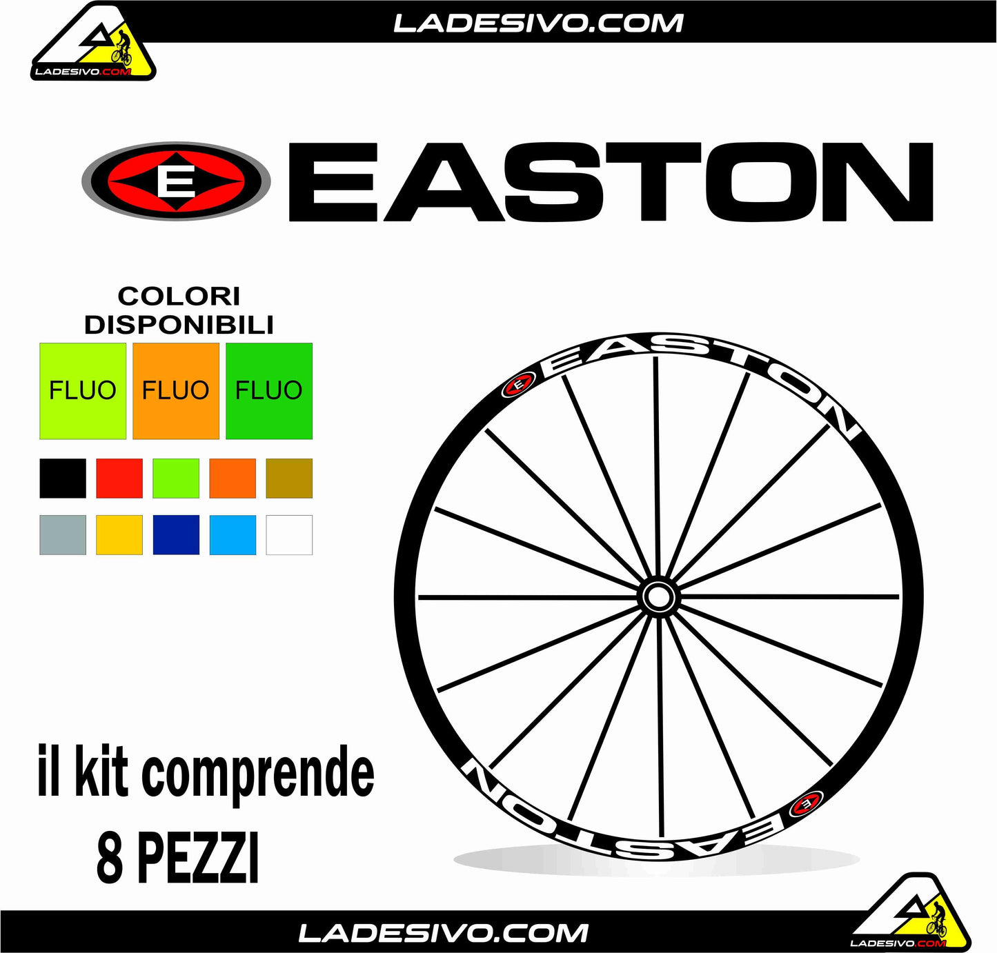 kit adesivi cerchi Easton colori a scelta anche fluo 8 pezzi