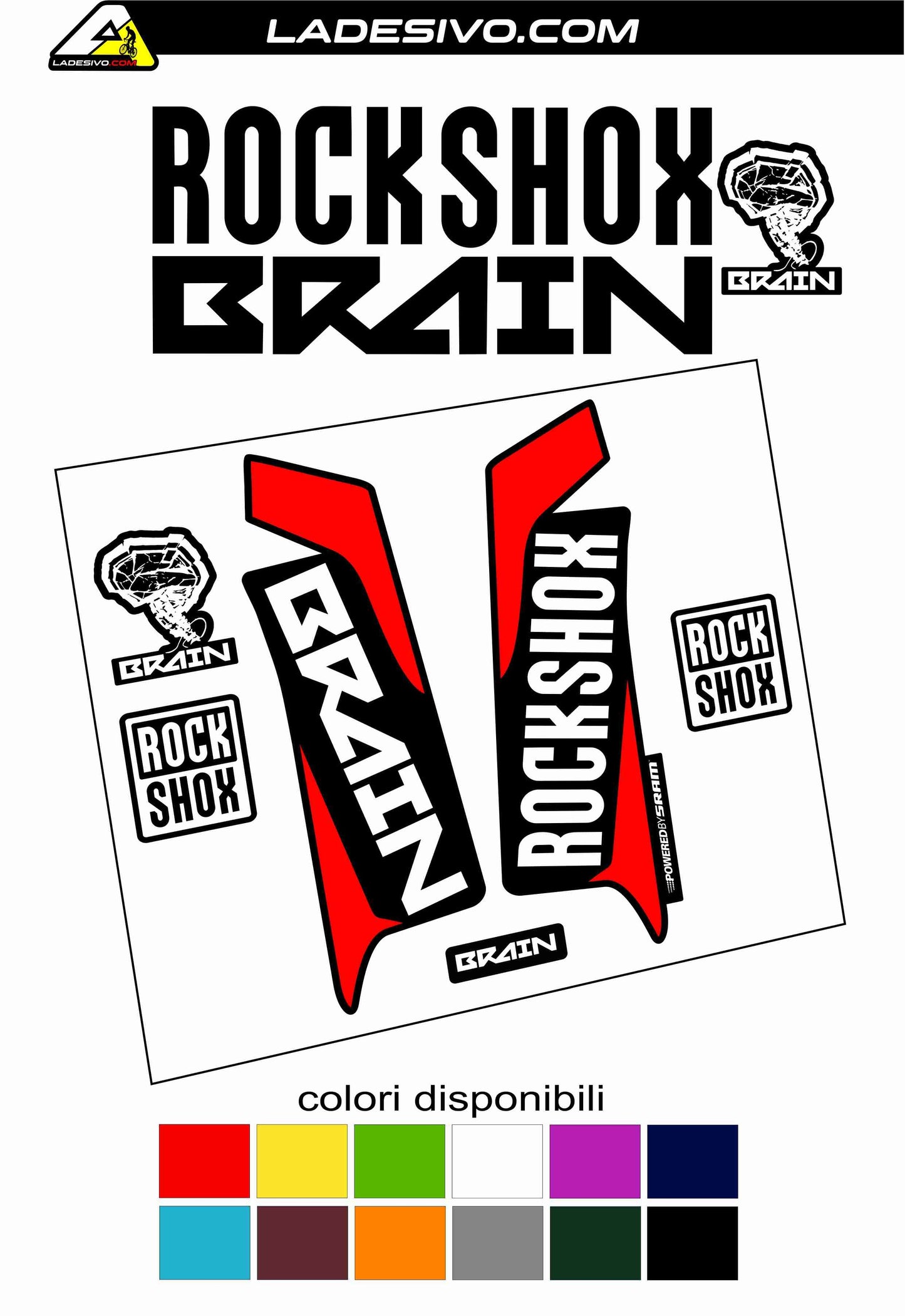Kit ADESIVI forcella bici mtb rock shox brain mountain bike stickers fork bike custom reba sid